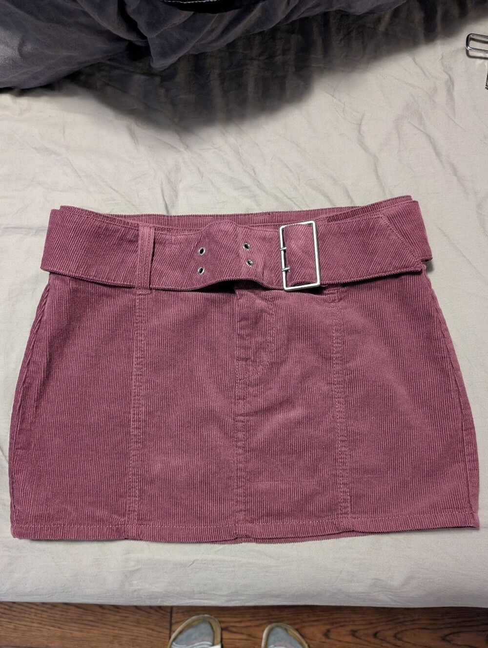 H&M Divided Corduroy Belted Mini Skirt in Plum Purple